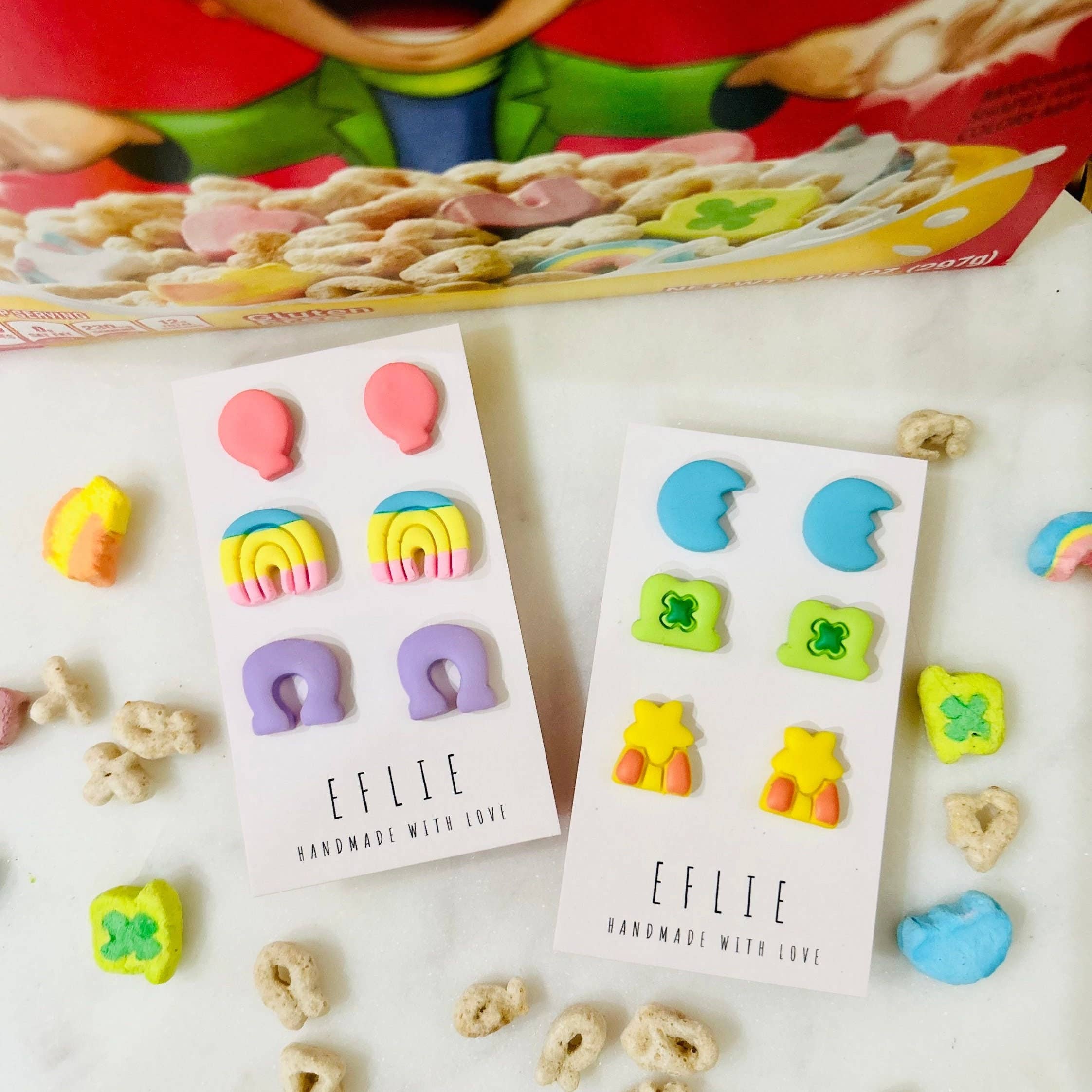 Eflie - Wholesale Stud/Post Earrings - St Patrick's Lucky Charms Marshmallow Clay Earrings1