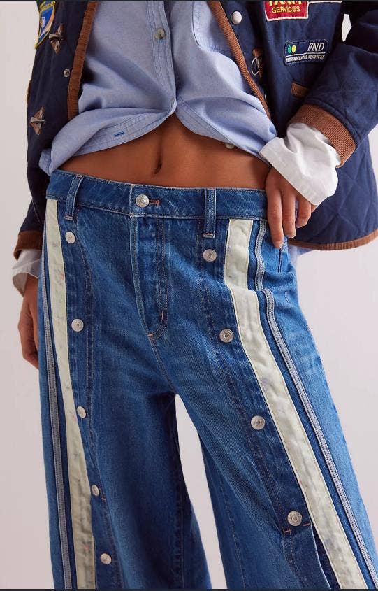 BLUE STYLISH RETRO SLIT COLOR WIDE-LEG MOP JEANS for wholesale on Faire1
