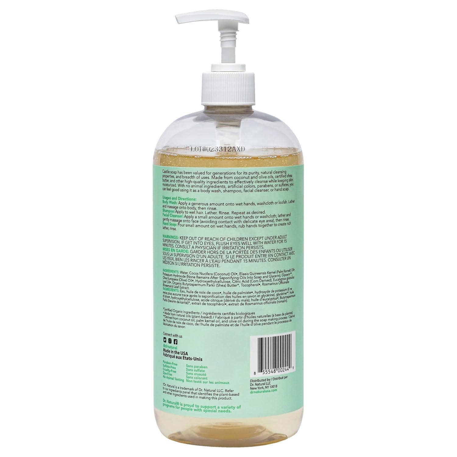 KT Supply - Wholesale Hand Soap/Wash - Dr. Natural Pure-castile Liquid Soap - Eucalyptus 32 Oz.1