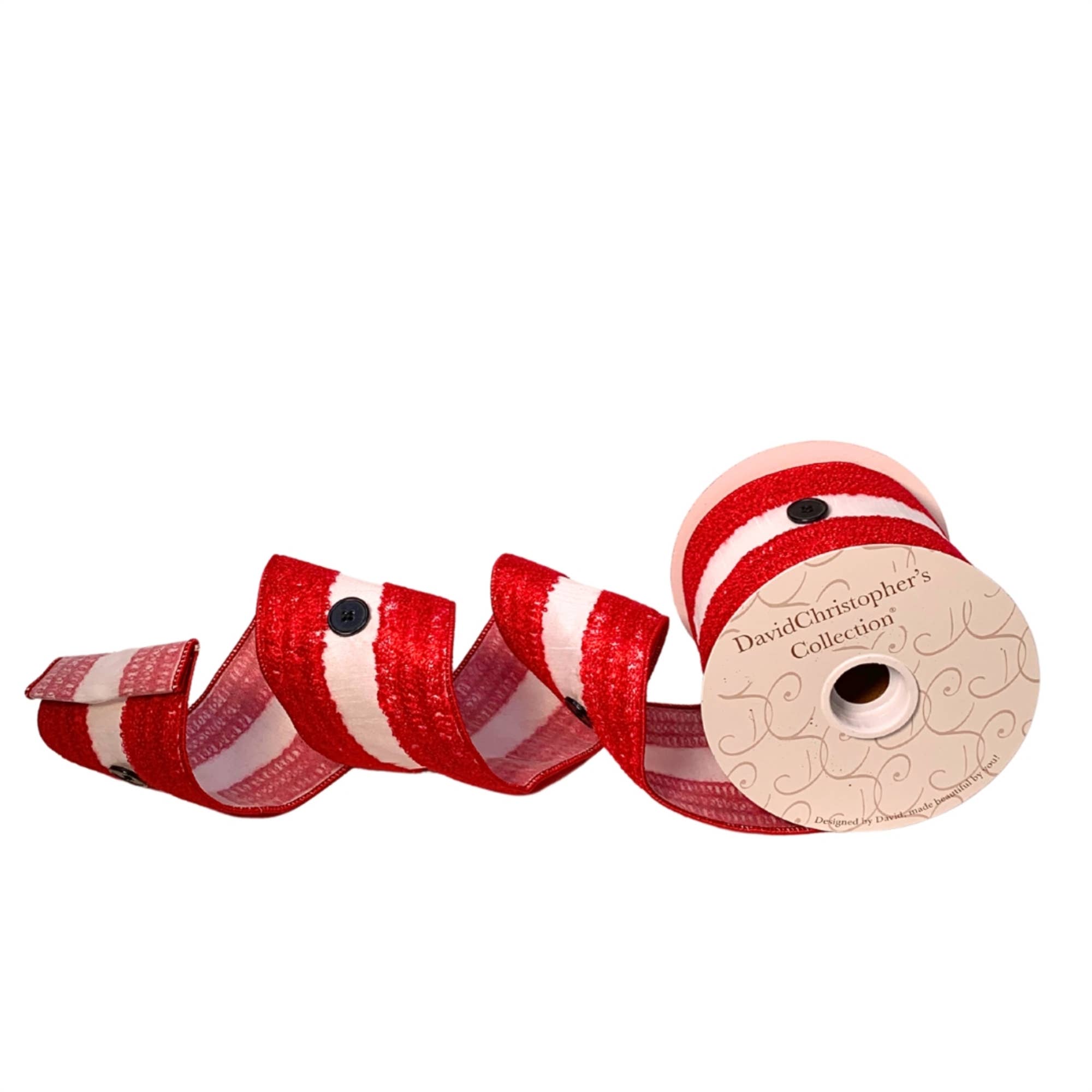 David Christopher's Collection - Wholesale Ribbon - Gift Wrapping - RED FUZZY WHITE CENTER BUTTON RIBBON 4"X10YD0