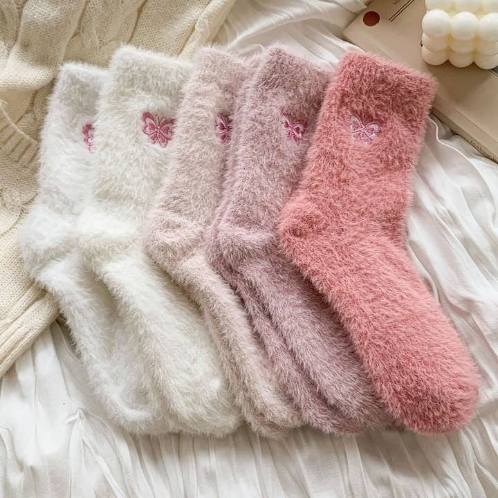 Pink Butterfly Socks Women Winter Plush Warm_CWMS02826 for wholesale by ACCITY