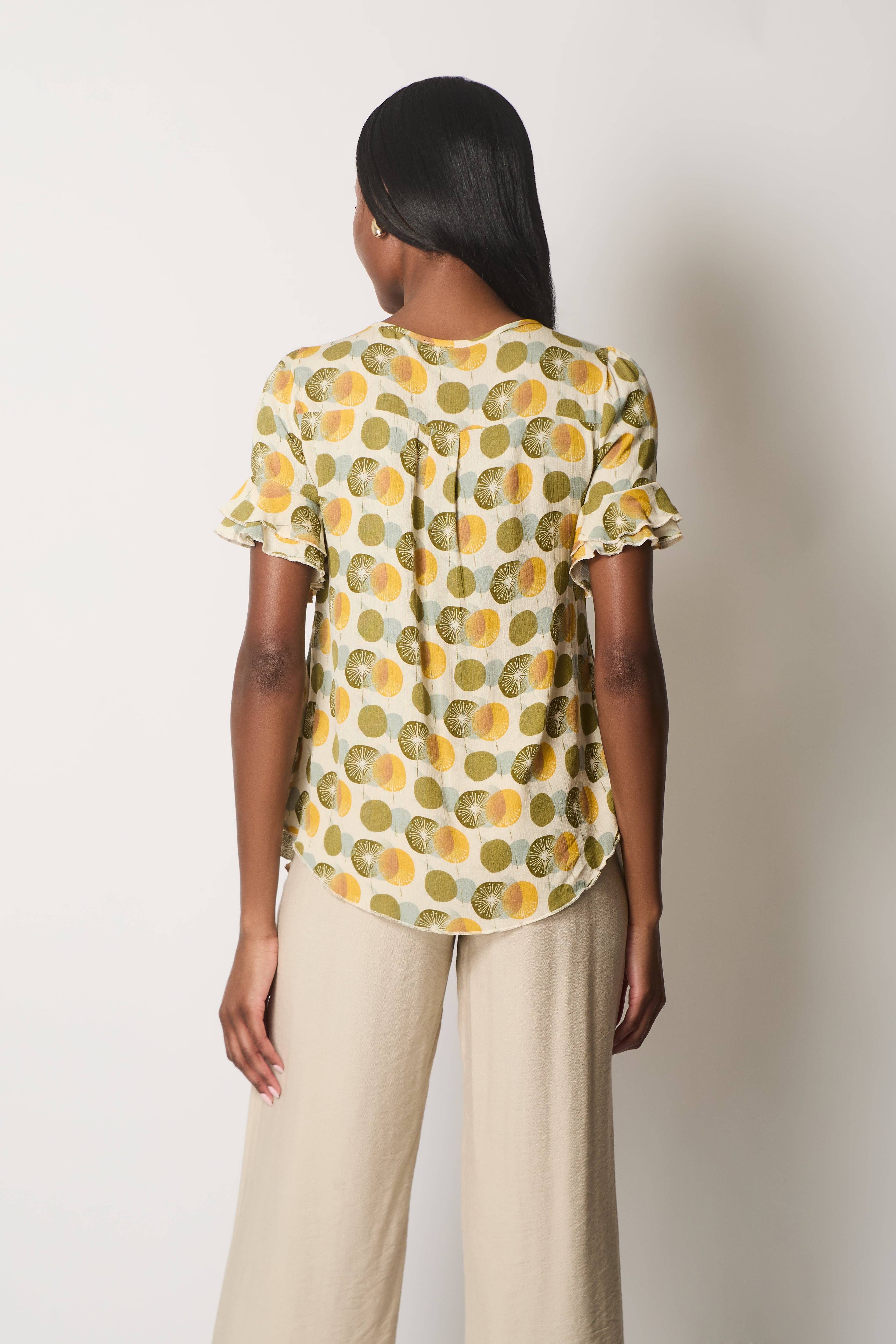 SOLO – wholesale Blouse – Women’s – Printed Tie-Neck Top - Khaki3