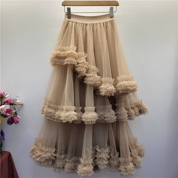 Sanyao Fashion – wholesale Skirt – Women’s – M171 Ruffled Mesh Layered Skirt – High Waist Cake Silhouette