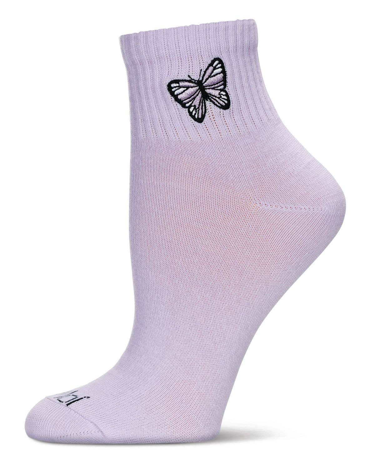 Lavender Butterfly Embroidery Athletic Quarter Sock for wholesale on Faire0