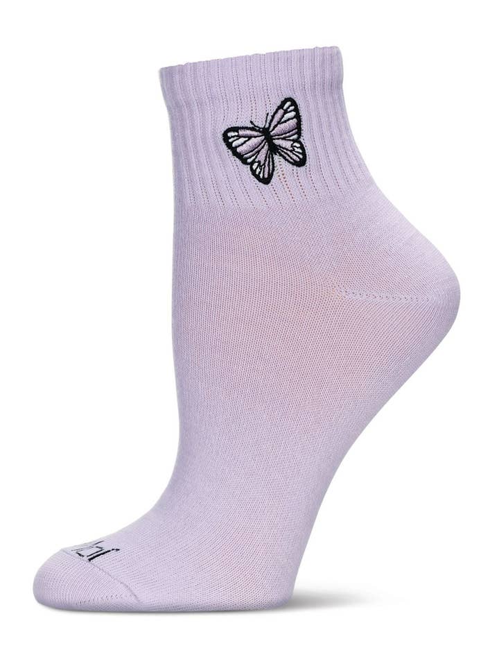 Lavender Butterfly Embroidery Athletic Quarter Sock for wholesale on Faire