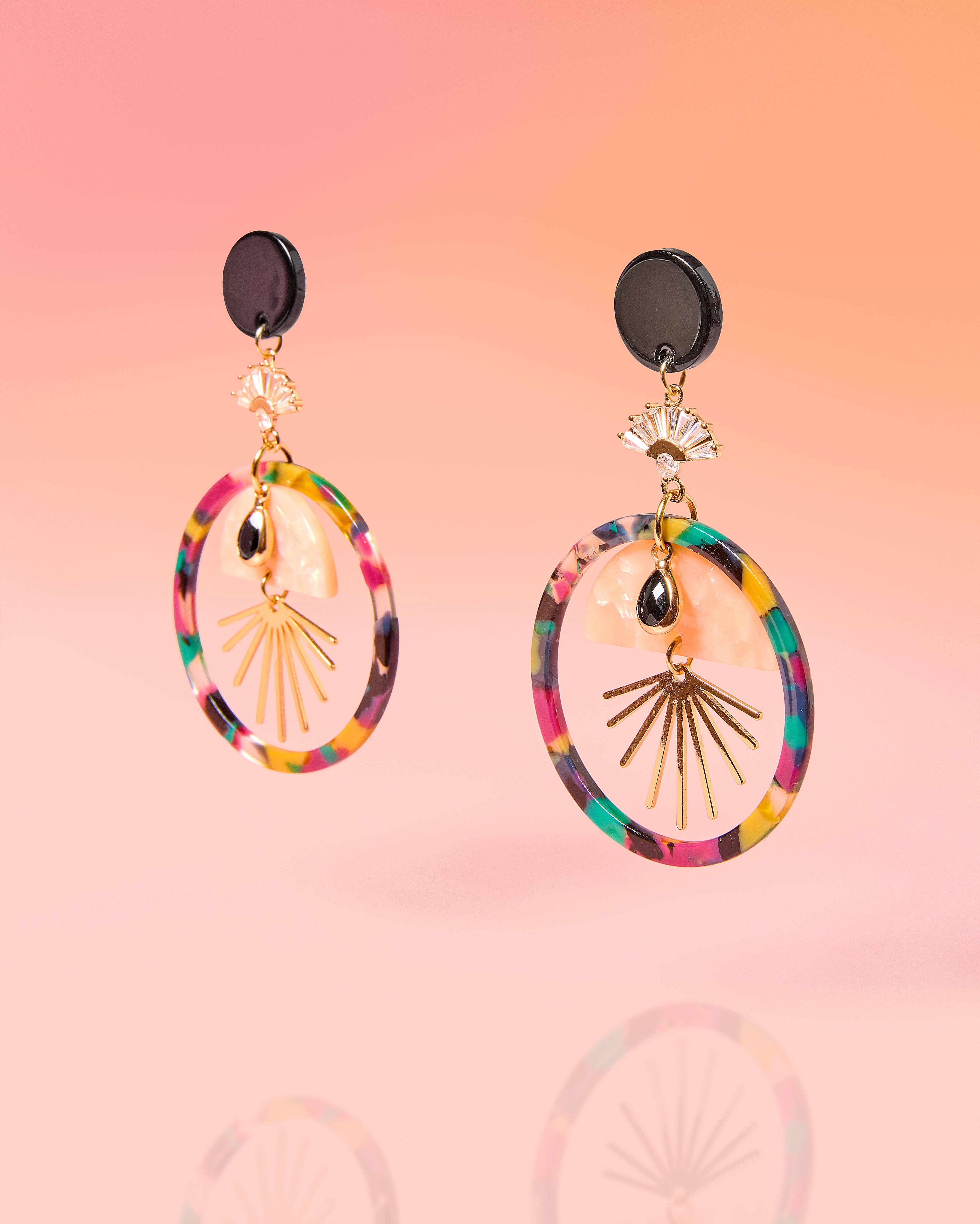 Tribe + Temple - Wholesale Dangle Earrings - Tropic Glam Hoops Resin Black Multi