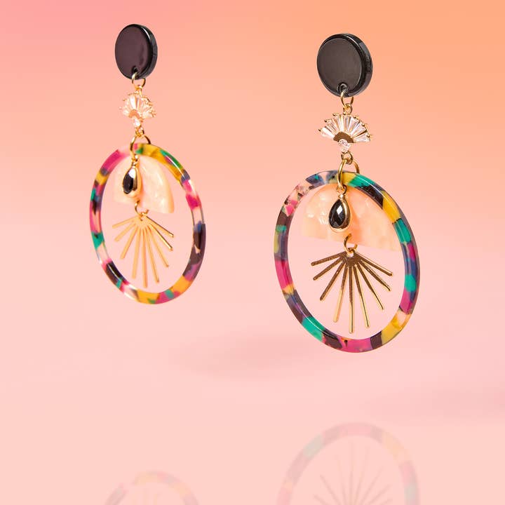 Tribe + Temple - Wholesale Dangle Earrings - Tropic Glam Hoops Resin Black Multi0