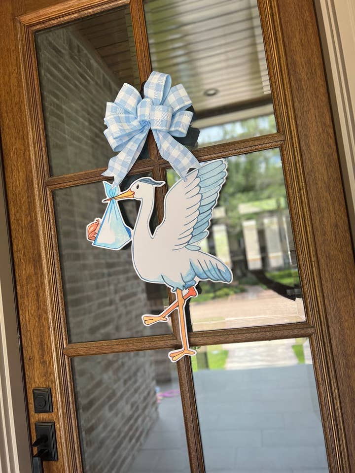 Blue Stork Door Hanger for wholesale by Home Themed Home