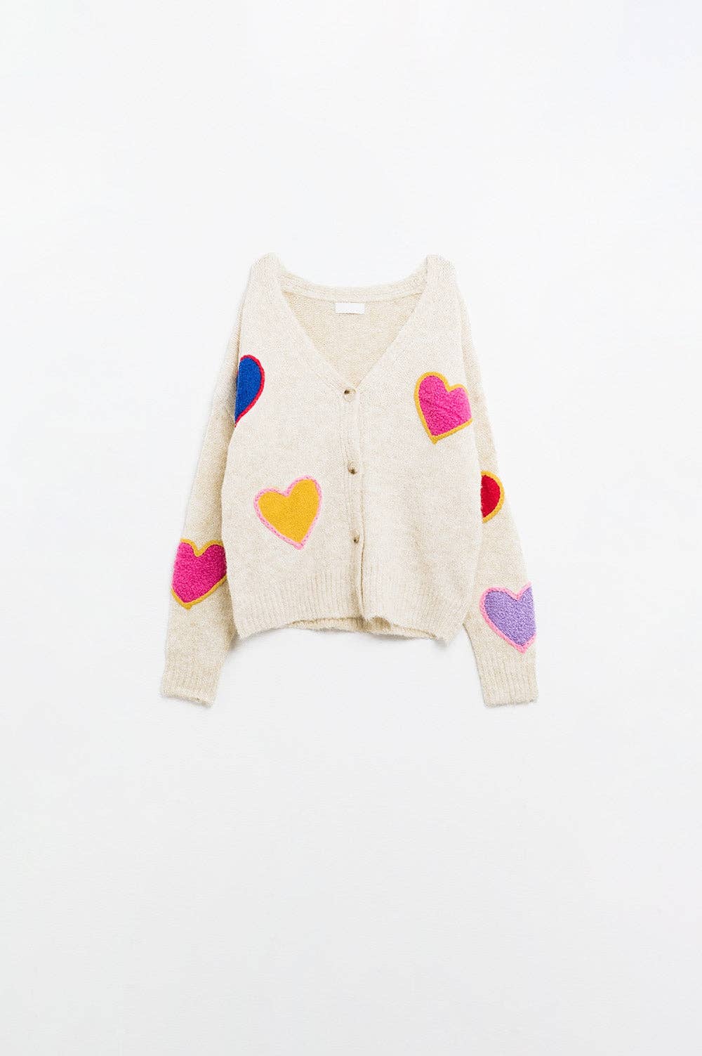 Beige knitted cardigan with embroidered hearts for wholesale on Faire5
