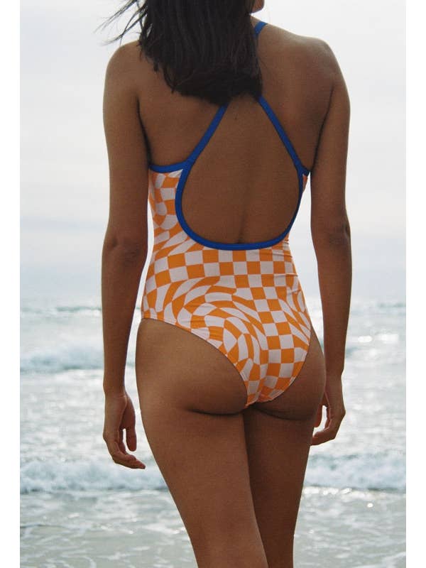 Chlamys Varia by MrMiss - Wholesale Swim Shorts - Women’s - Chlamys Varia Swimsuit-Orange Checkerboard3