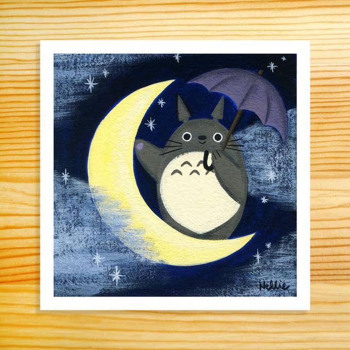 Totoro On The Moon 5x5in Art Print for wholesale by Nellie Le