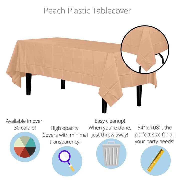 Peach Disposable Plastic Tablecloth - 54 in. x 108 in. for wholesale on Faire