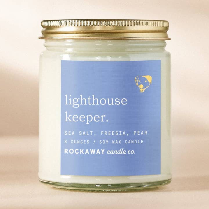 Lighthouse Keeper 8oz Soy Candle for wholesale by Rockaway Candle Co