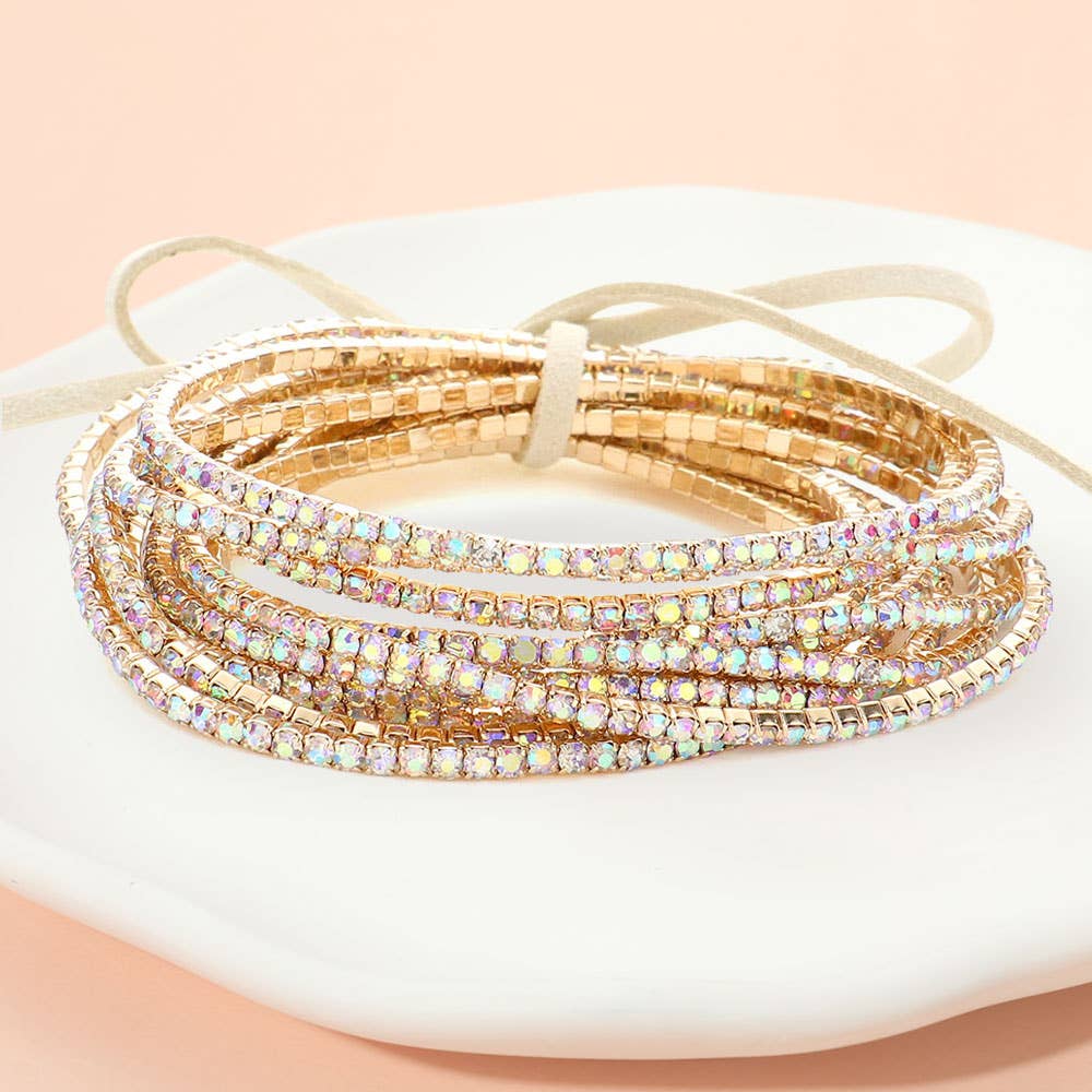 Sensibling Corp. - Wholesale Jewelry Set - 12PCS - Ribbon Pearl Rhinestone Layered Stretch Bracelets5