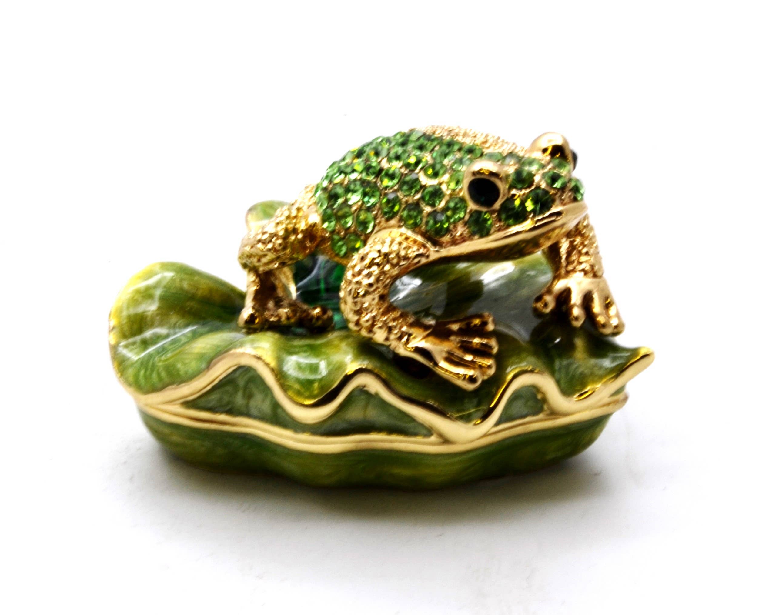 Ciel Collectables - Wholesale Jewelry Dish - Bejeweled Frog on Lily Pad Trinket Box. Made with Crystals