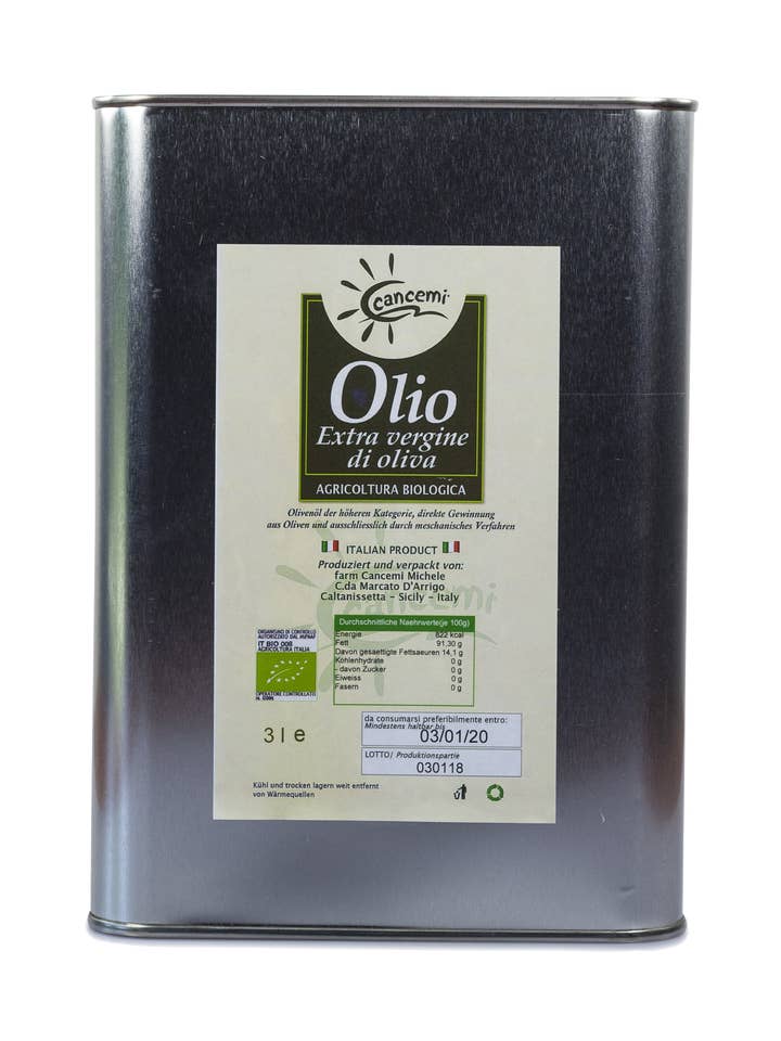 Natives Bio-Olivenöl extra 3 lt für den Großhandel von CANCEMI