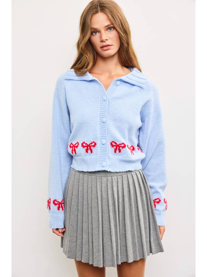 POWDER BLUE WIDE RIB COLLAR SHORT CARDIGAN for wholesale on Faire