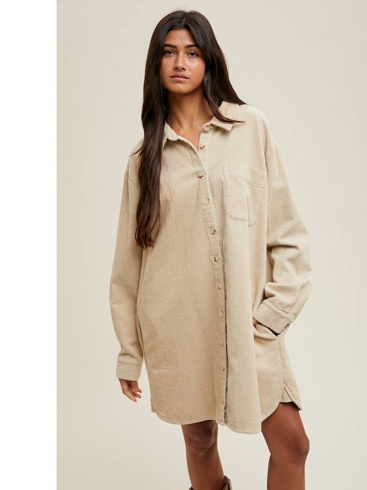 ROBE CHEMISE MINI EN VELOURS CÔTELÉ / WL25-10897 pour la vente par Wishlist Apparel