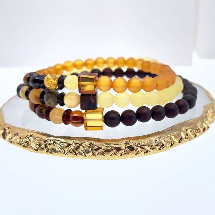 Strength Bracelet Baltic Amber gemstone crystal beaded for wholesale by AmberLithuania
