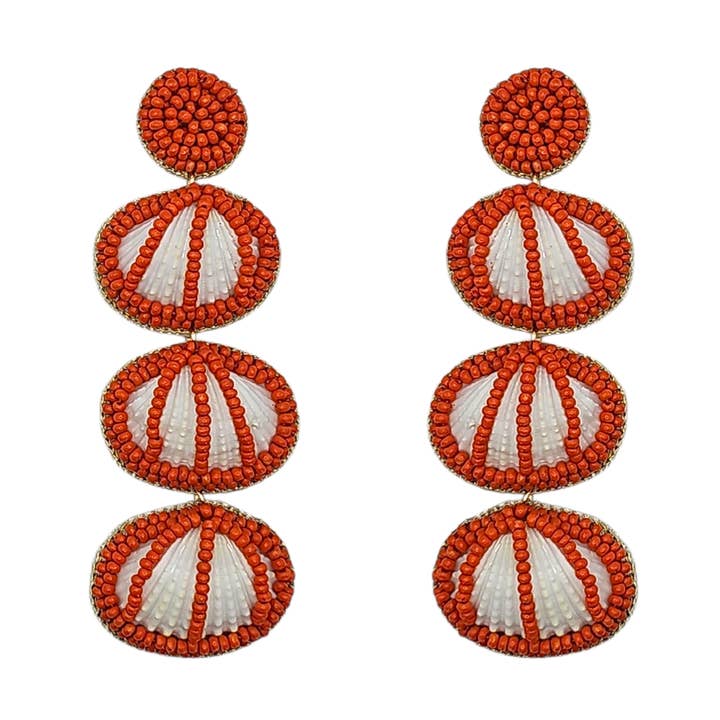 Coral Beaded Statement Drop Cockle Shell Earrings for wholesale by Narratives The Line