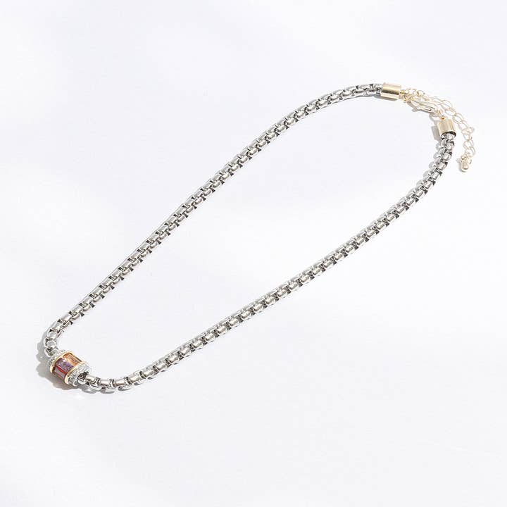 Multicolored CZ Cylinder Charm Chain Necklace for wholesale by Fashion City