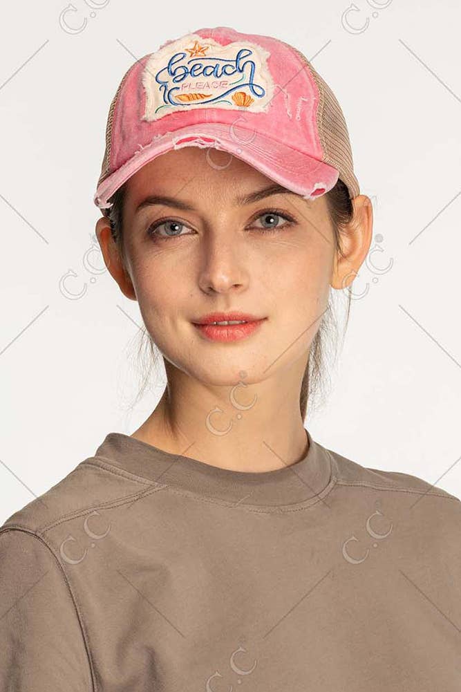 Hana - Wholesale Ponytail Cap - Women's - C.C Beach Please Patch Distressed Pony Baseball Cap10