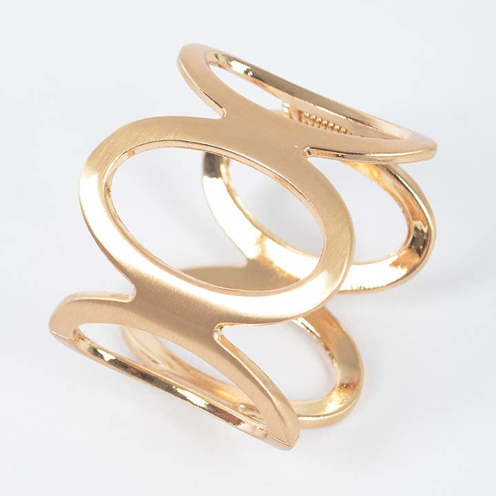 Gold Metal Spring Hinge Cuff Bracelet for wholesale on Faire