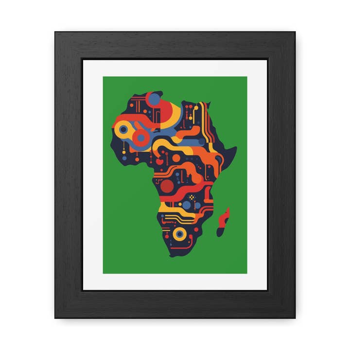 Afrique 3 - Affiche Encadrée Carte Colorée d'Afrique - Art Inspiré par la Technologie pour une Décoration Moderne pour la vente par Donkey Laserbeam
