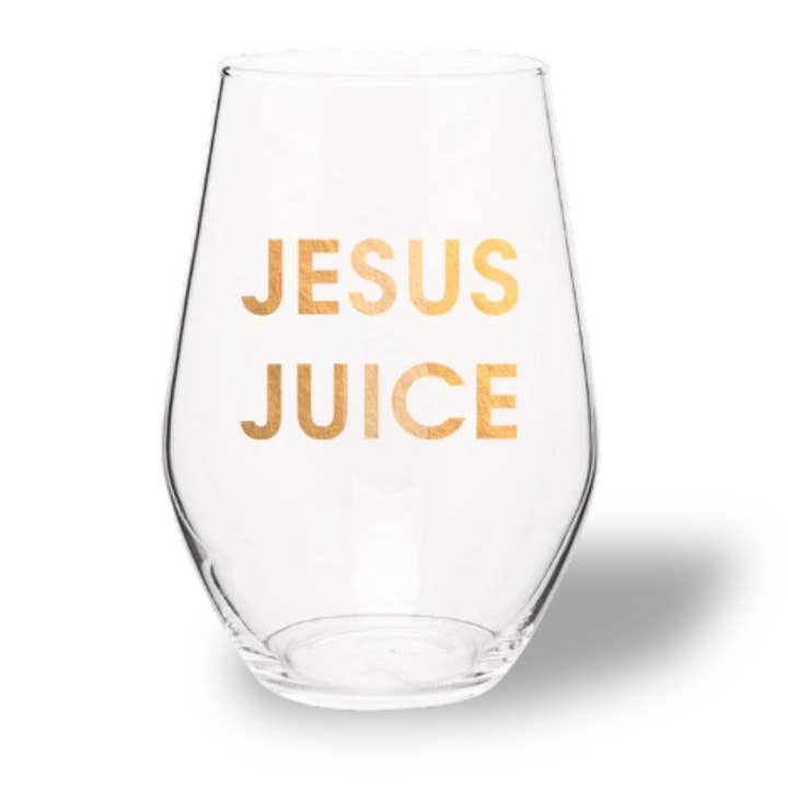 Chez Gagné - Wholesale Wine glass - Jesus Juice - Gold Foil Stemless Wine Glass