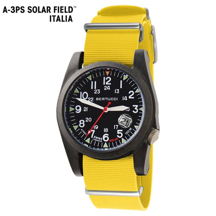 A-3PS Solar Field Italia Black Yellow G10 NATO Rubber Band for wholesale by Bertucci