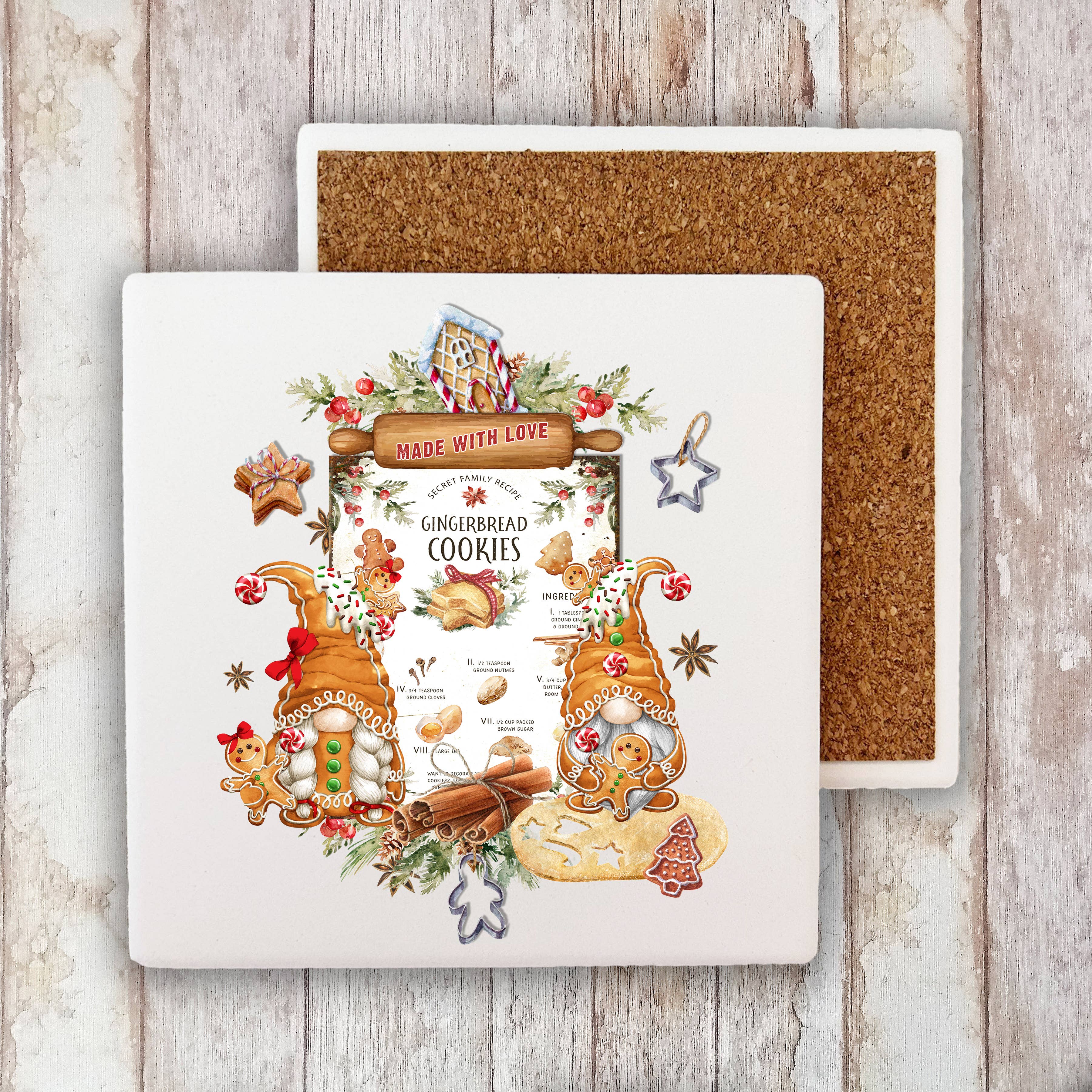 Avery Lane Gifts – wholesale Coasters – Christmas Gingerbeard Recipe Gnomes Stone Coaster0