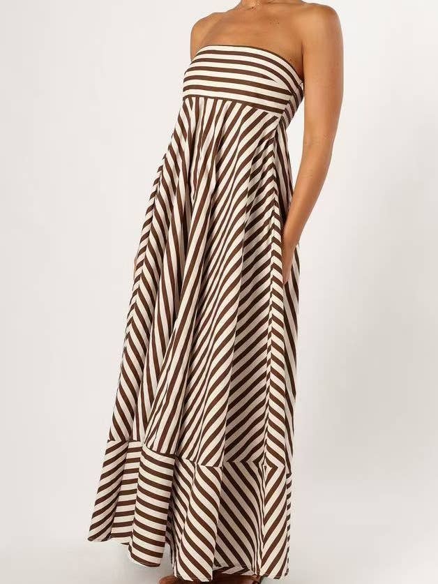 Classic Stripe Fit & Flare Bandeau Strapless Maxi Dress for wholesale on Faire1