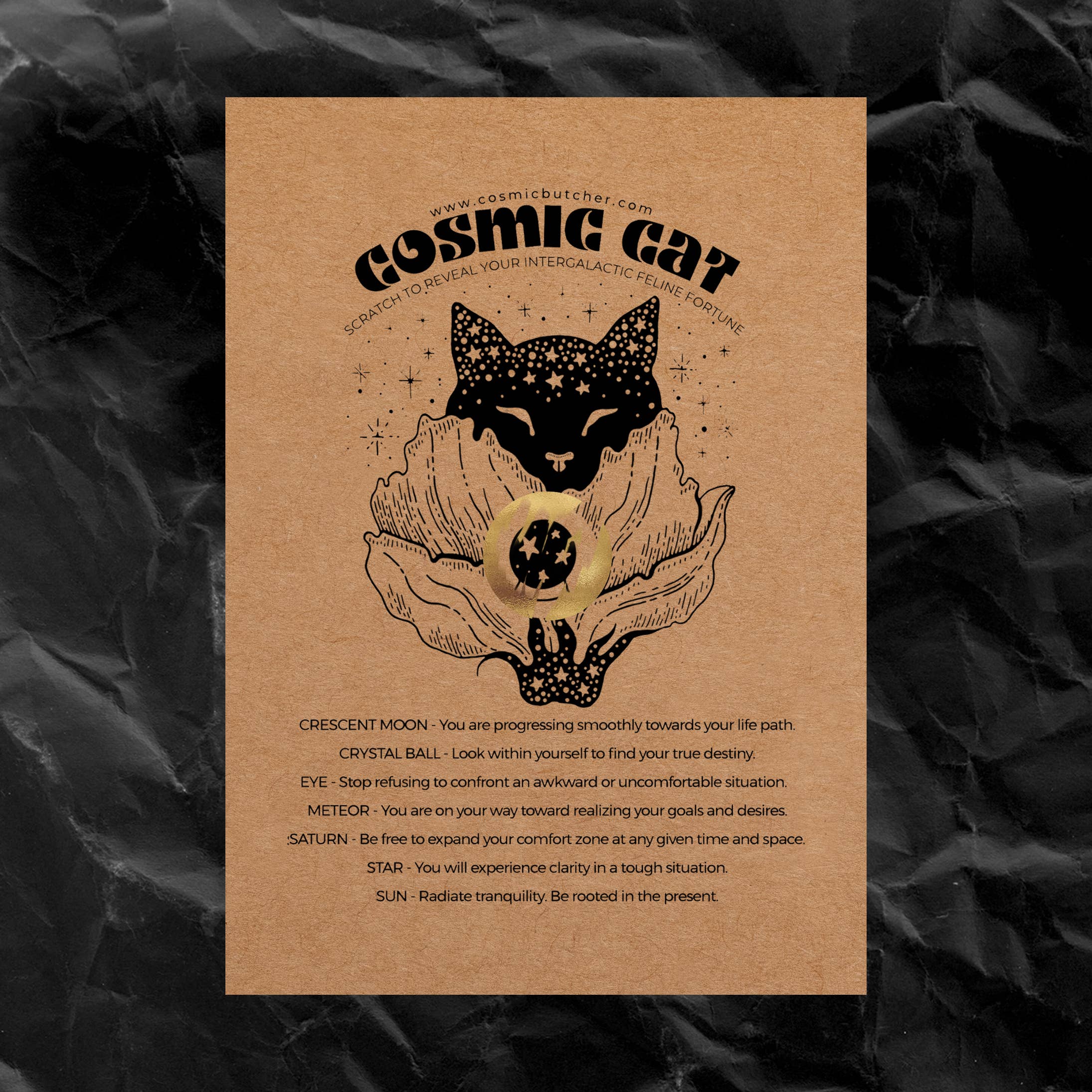 Cosmic Butcher - Vendita all'ingrosso Cartoline - Carta a Grattare "COSMIC CAT" con Affermazioni e Fortuna V31