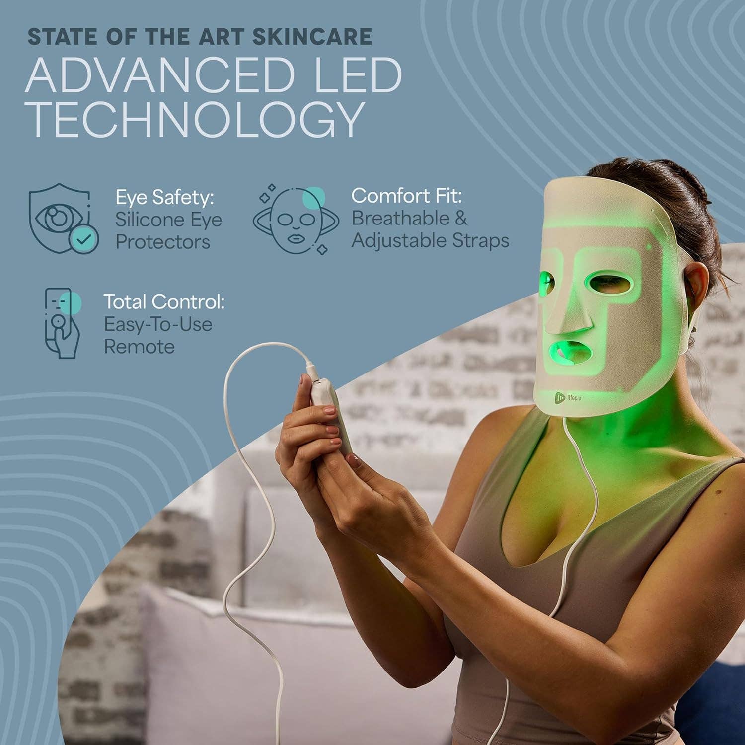 LifePro - Wholesale Body Massager - LifePro LED Light Therapy Mask 3 Color Face & Neck-Portable2