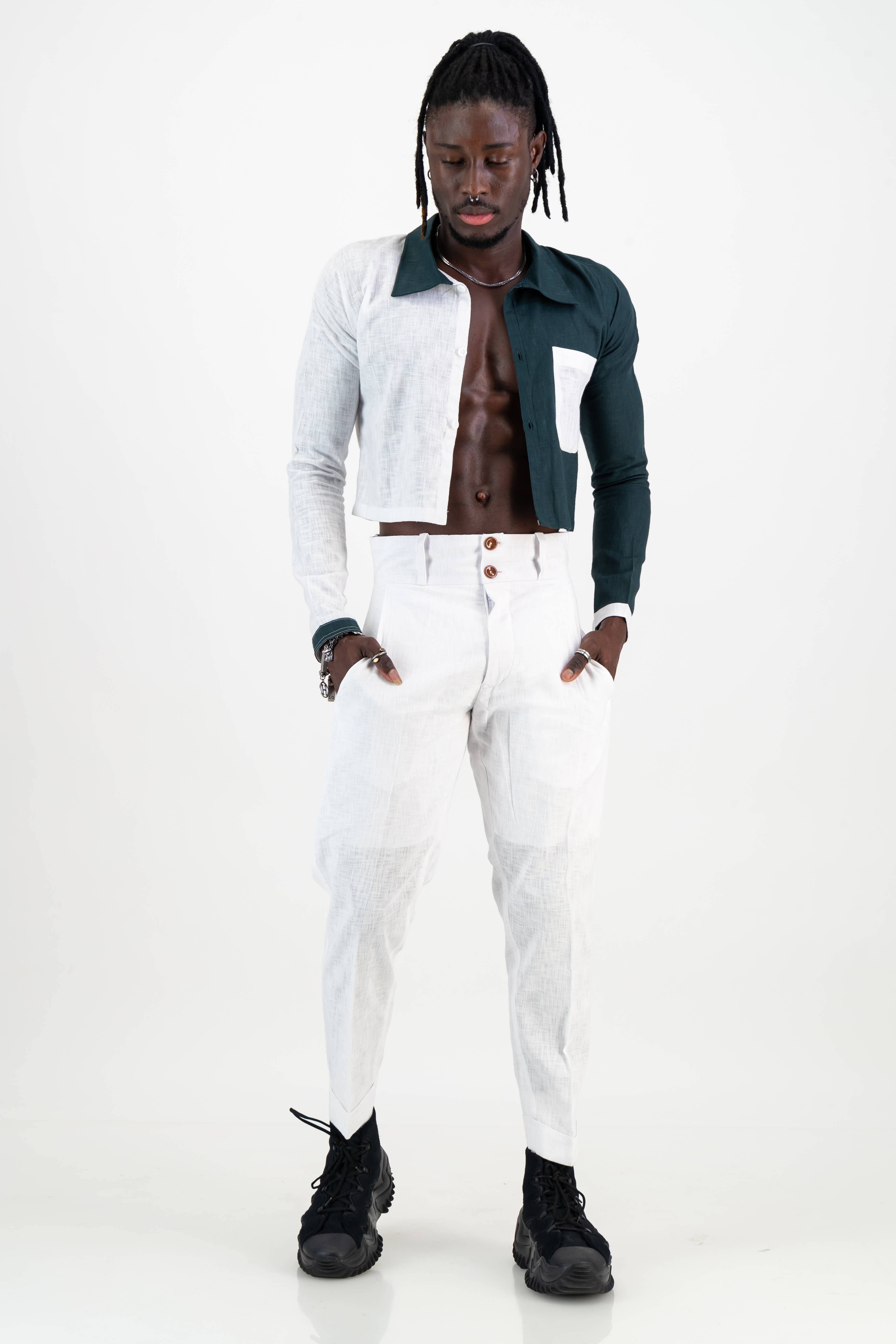 White and Green Unisex Linen Crop Top for wholesale on Faire1