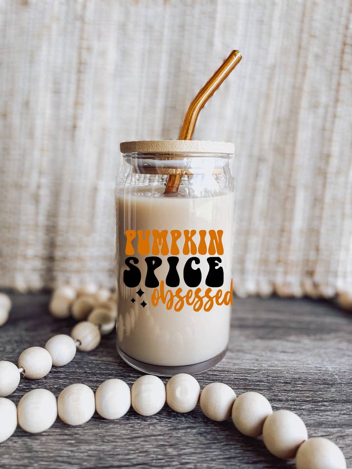 Pumpkin Spice Obsessed Retro Fall Coffee Beer Can Glass Mug for wholesale by Wild Souls Co