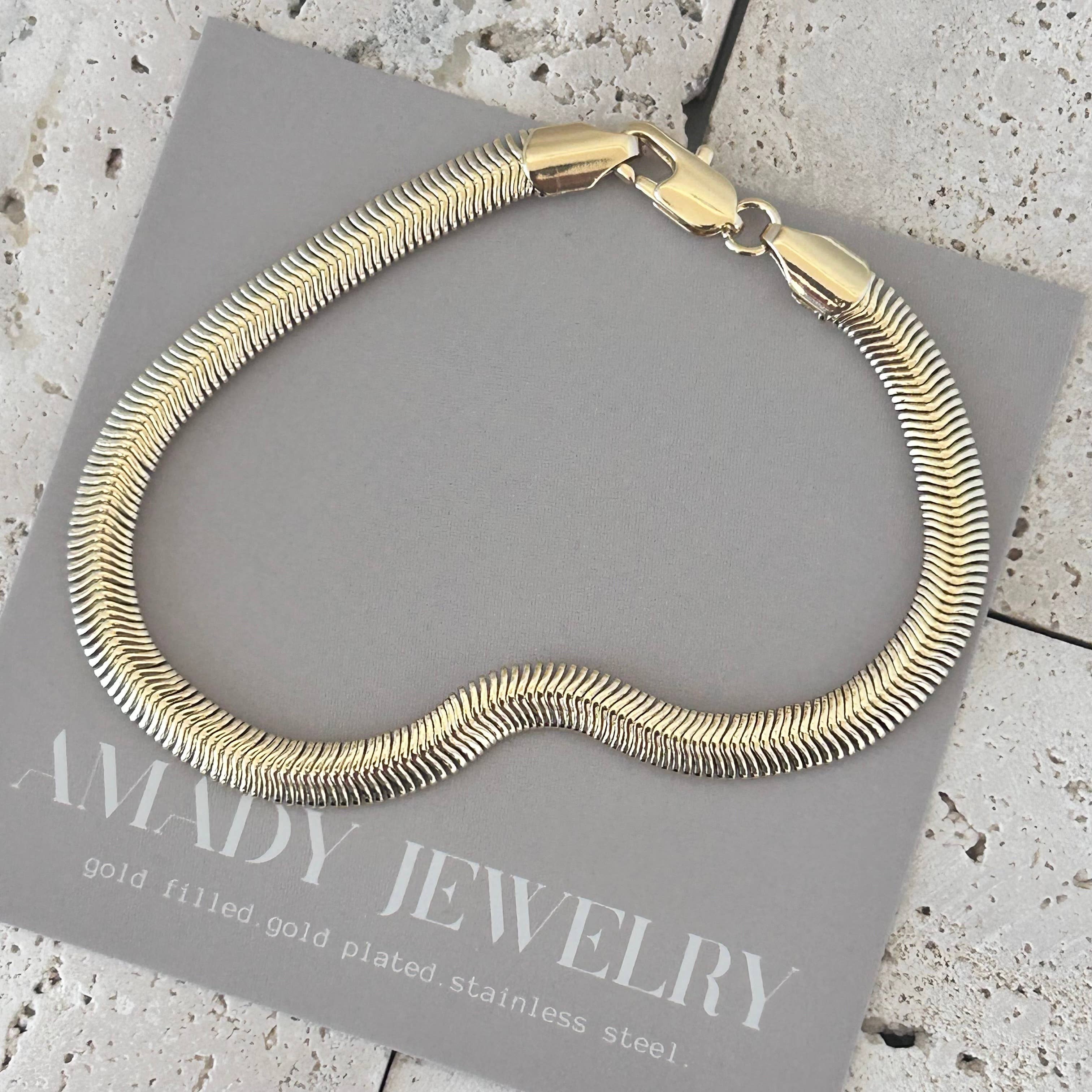 Amady Jewelry - Wholesale Link & Chain Bracelet - Flat Snake Chain Herringbone Bracelet 14K gold filled2