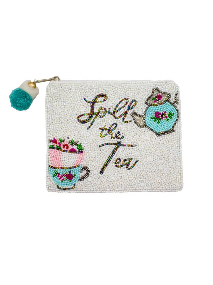 Pochette à pièces en perles Spill The Tea pour la vente par Ole