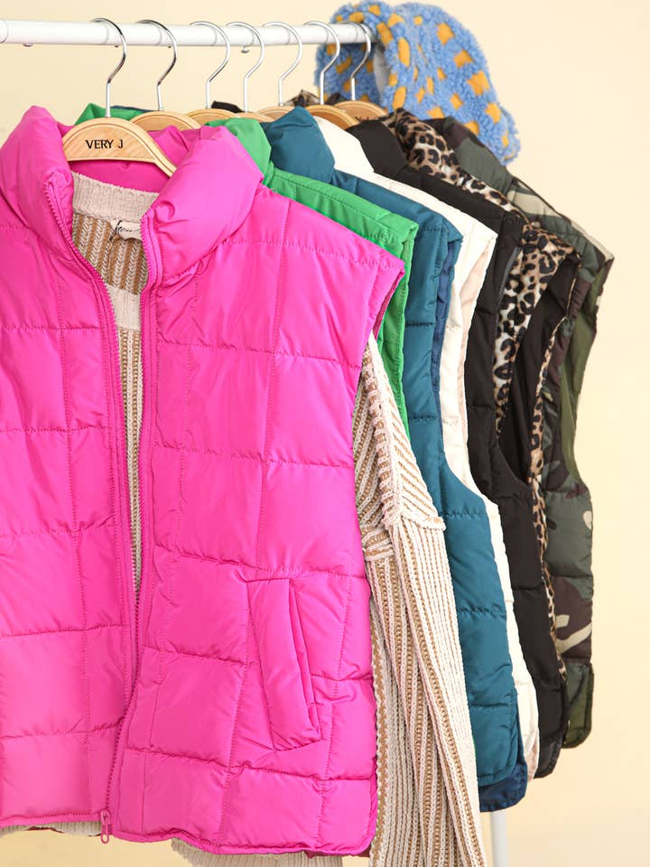 VERY J - Wholesale Sweater Vest - Women's - NJ90282-Solid Puffer Padded Warm Vest