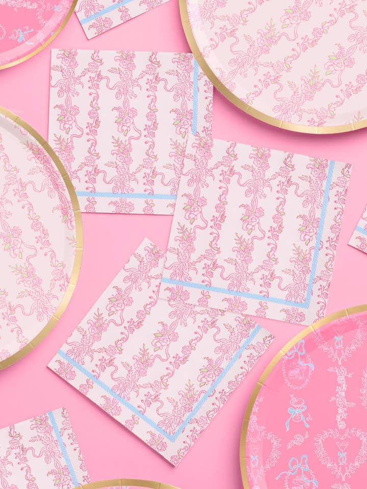 Romance Napkins - 25 printed napkins, coquette birthday, flower bachelorette for wholesale by xo, Fetti