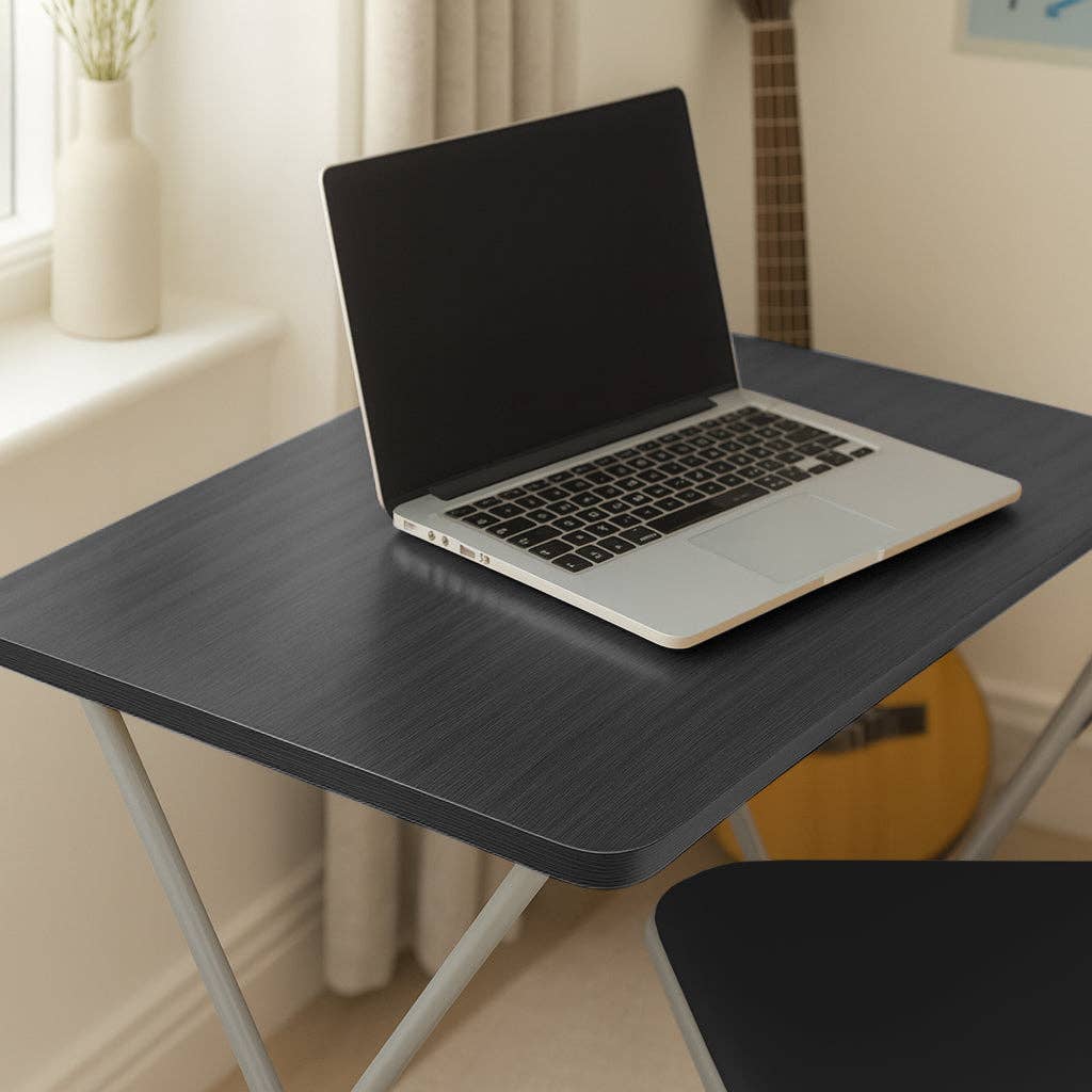 Rinkit Ltd – Großhandel Schreibtisch-Set – Harbour Housewares Computertisch, zusammenklappbar, Schwarz/Silber2