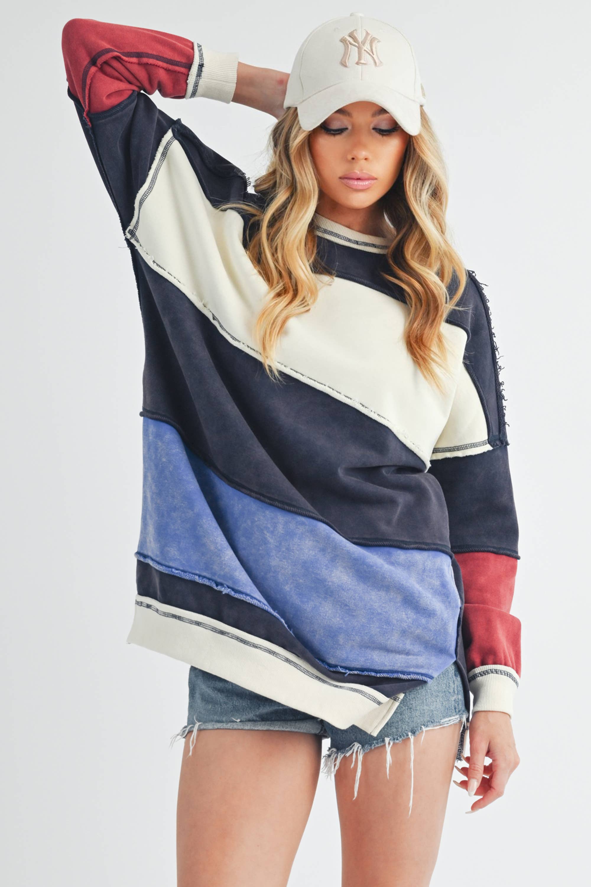 AEMI + CO - Wholesale Knit Sweater - Women's - 8332EK Rugby Color Block Stripe Sweatershirt17