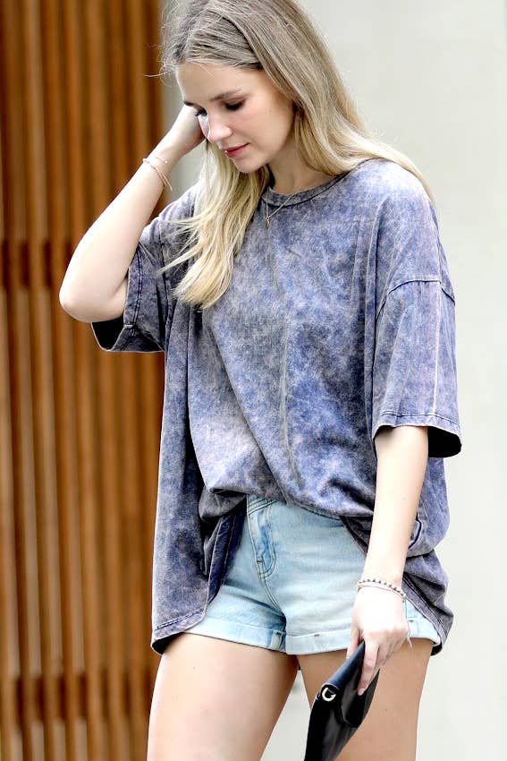 42POPS - Vente Haut en maille – femme - T-shirt en coton délavé à l'acide oversize SI-243010