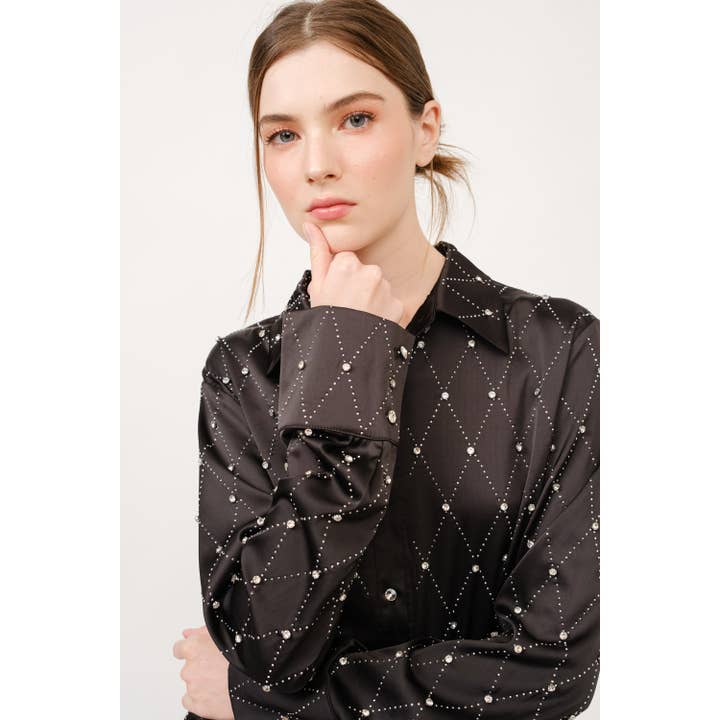 INA - Wholesale Blouse - Women's - Long Sleeve Rhinestones Embellished Shirt Top
