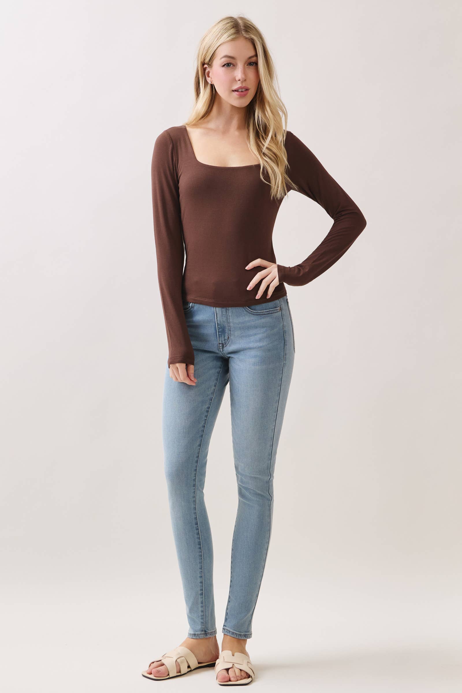 Final Touch - Wholesale Knit Top - Women's - Double Layer Square Neck Long Sleeve Top - VT1710933