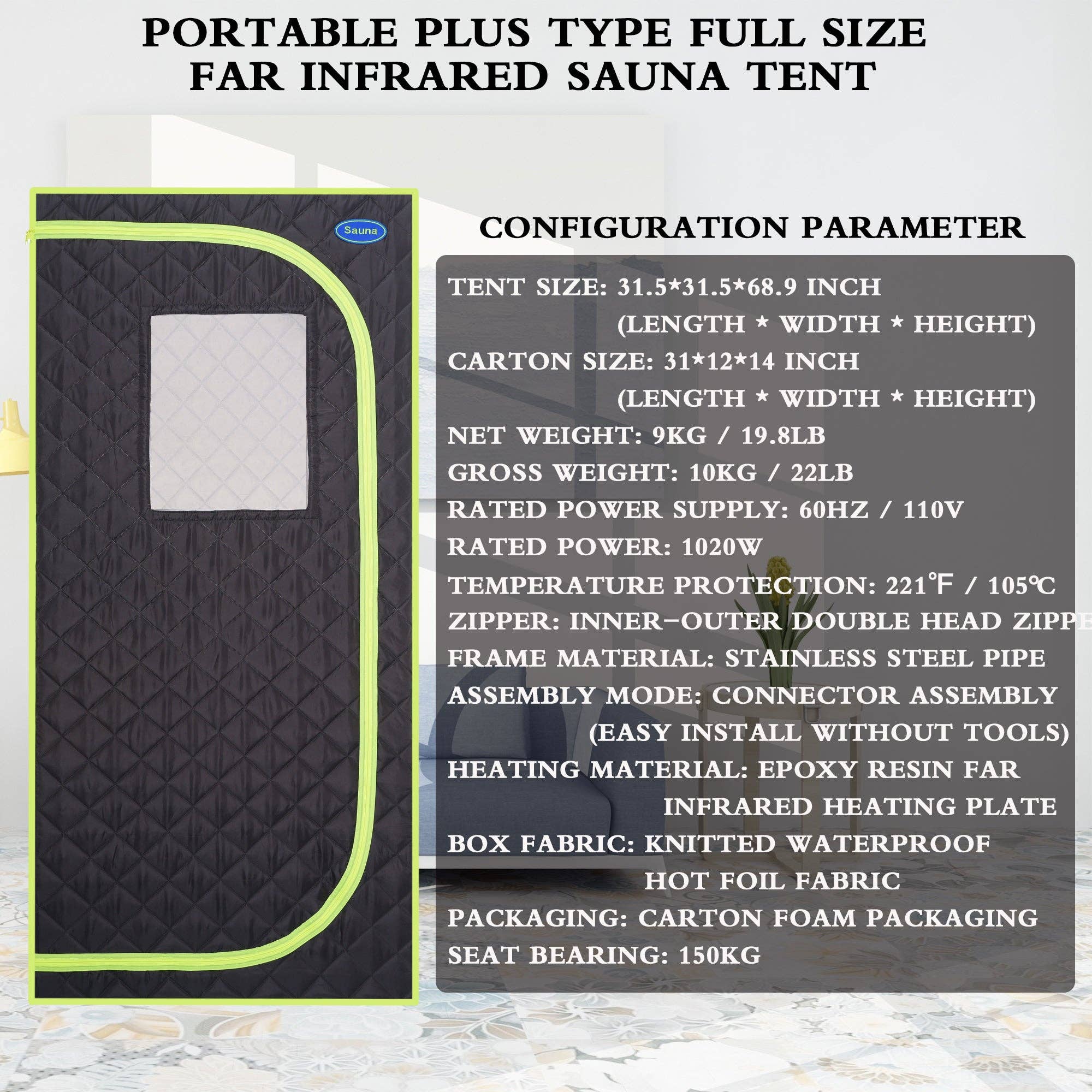 Orange County Decor - Wholesale Tent - Portable Plus Type Full Size Far Infrared Sauna Tent. Spa, Detox ,Therapy And Relaxation At Home.Larger Space,Stainless Steel Connector Easy To Install, With Fcc Certification Black Black Polyester8