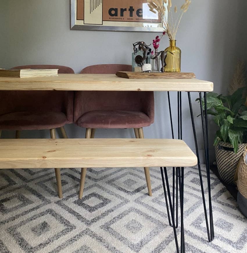 REMOVED BRAND – wholesale Side table – Rustic Industrial Redwood Pine Dining Tables with Black Steel Hairpin Legs - Mid-Century Modern Kitchen Furniture2