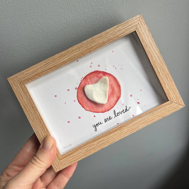 Sook & Hook - Wholesale Art Print - You are Loved Heart Artwork | Stone, Sea Glass or Shell Heart in a Shadow Box Frame1