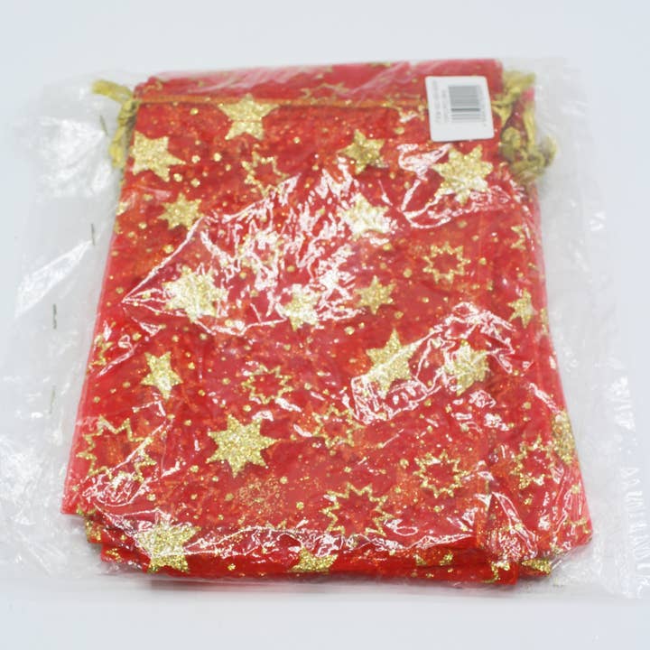 Bag of 10 red organza bag with Christmas decoration for wholesale by Fioretto Renato S.r.l.