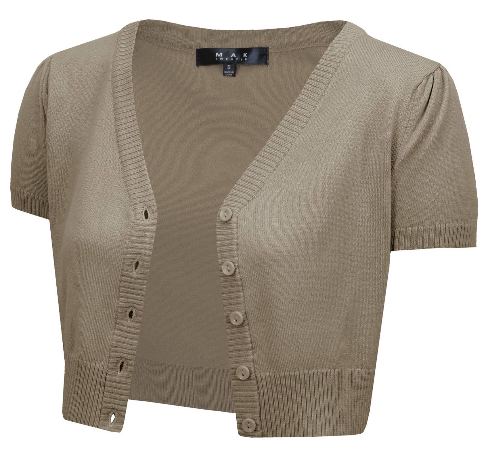 Mak - Vente Cardigan – femme - Cardigan boléro court à manches courtes bouffantes et col en V HB21376